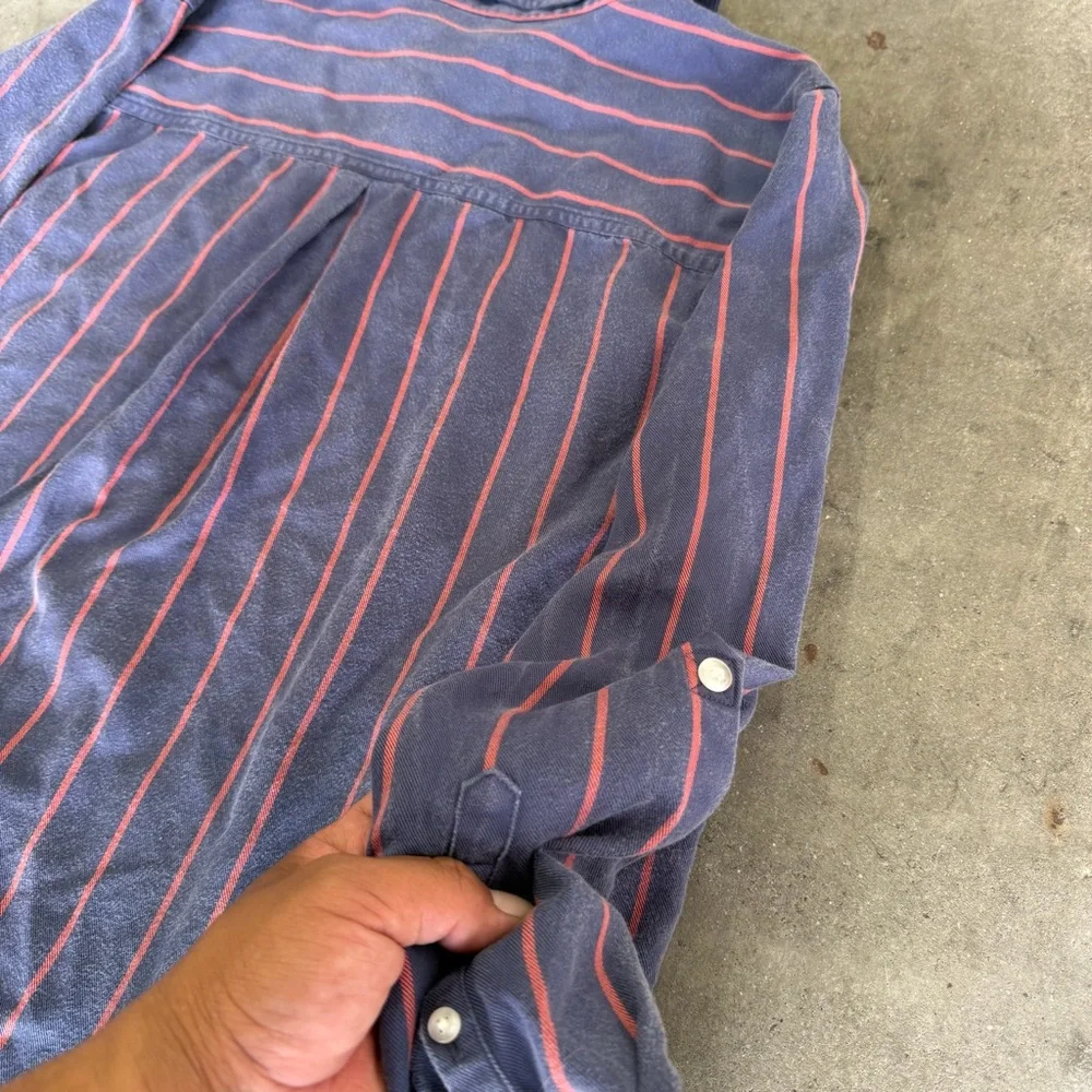 LL Bean Soft Washed Utility Shirt Tencell Darkest Indigo Stripe Woman’s XL - Picture 5 of 5